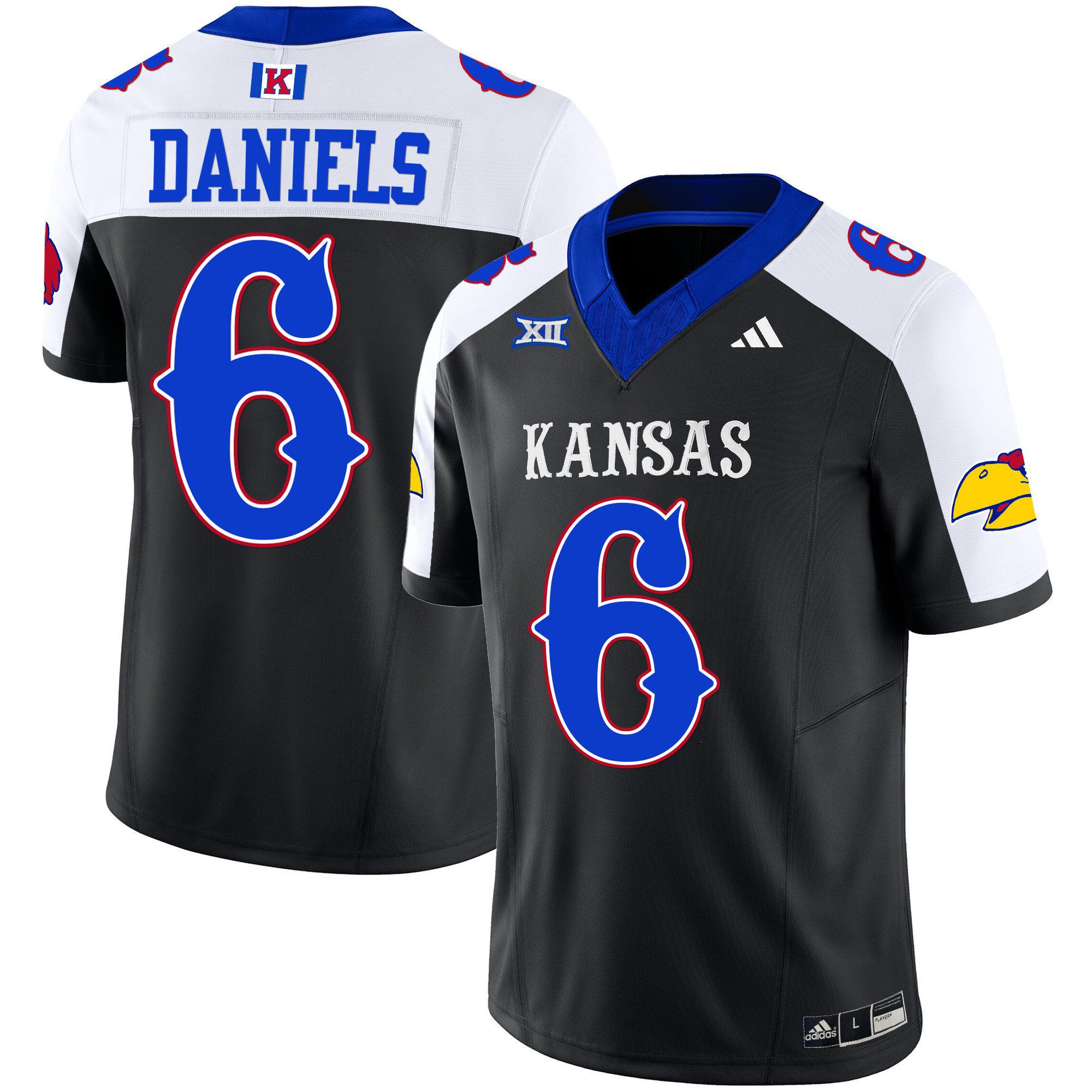 Men Kansas Jayhawks 6 Daniels Black 2024 Blackhawk Vapor Limited NCAA Jersey style 1